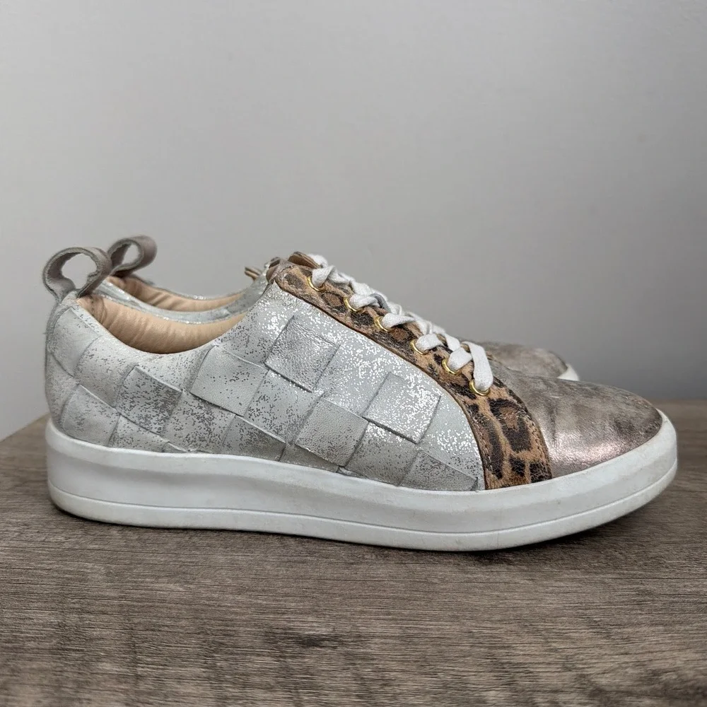 Diba True Yuliana Women's Size 7 Woven Metallic Leather Leopard Sneakers Shoes